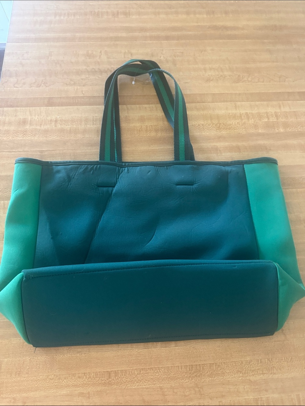 summersalt Green Two-Tone Tote with Striped Handles